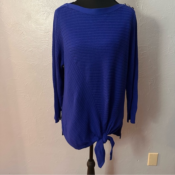 Rafaella Sapphire Blue Tie Front Knit Top | Size M | NWT - Picture 3 of 15